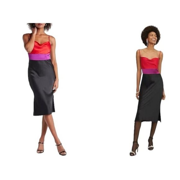 Express Satin Color Block Tier Midi Slip Dress Size S $98 - Picture 1 of 10
